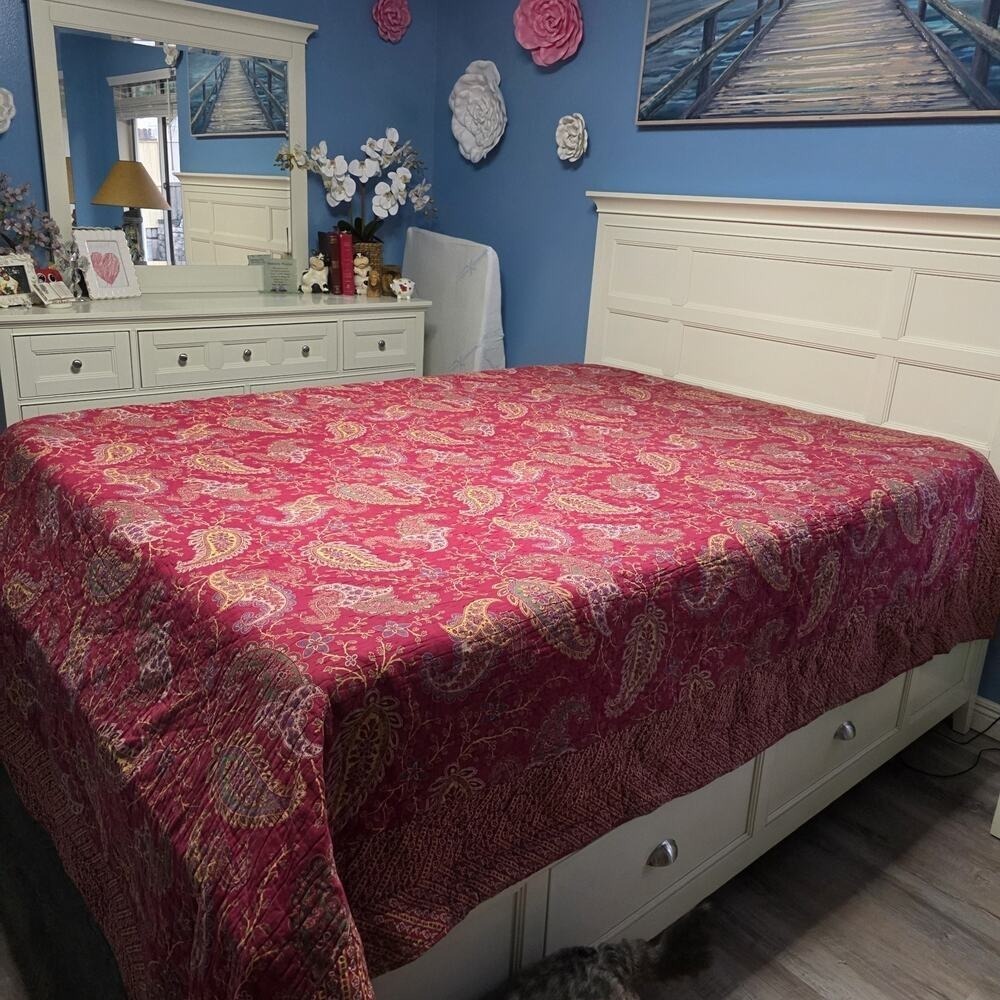 Noble Excellence Vintage Red Floral Patchwork Quilt King Size 108x94" - Picture 16 of 16